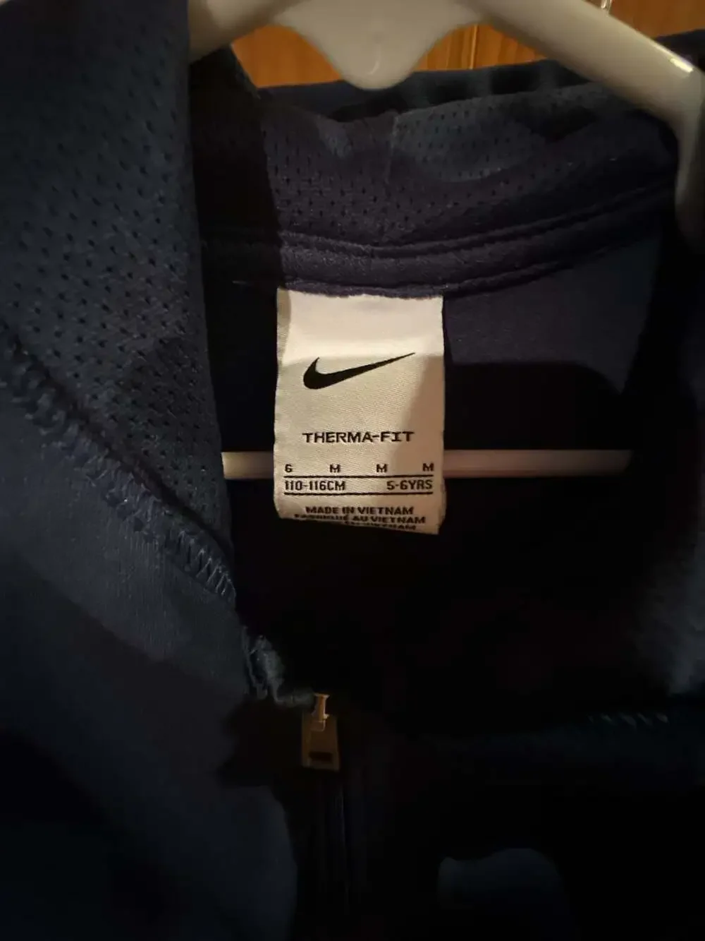 Nike Boys Therma-FIT Navy Blue Zip-Up Hoodie with Logo Side Taping